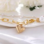 2 Piece Heart and Pearl Bracelet Set 18K Gold Plated Bracelet ITALY Made