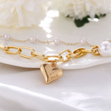 2 Piece Heart and Pearl Bracelet Set 18K Gold Plated Bracelet ITALY Made