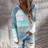 Patchwork Hooded Long Sleeve Sweater