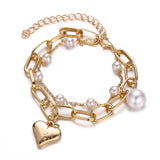 2 Piece Heart and Pearl Bracelet Set 18K Gold Plated Bracelet ITALY Made