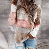 Patchwork Hooded Long Sleeve Sweater